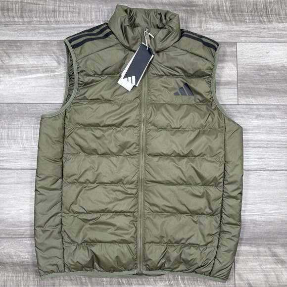 ADIDAS Essentials 3-Stripe Down Puffer Vest Olive Green Men's MEDIUM JD1035 $100 - Picture 1 of 8